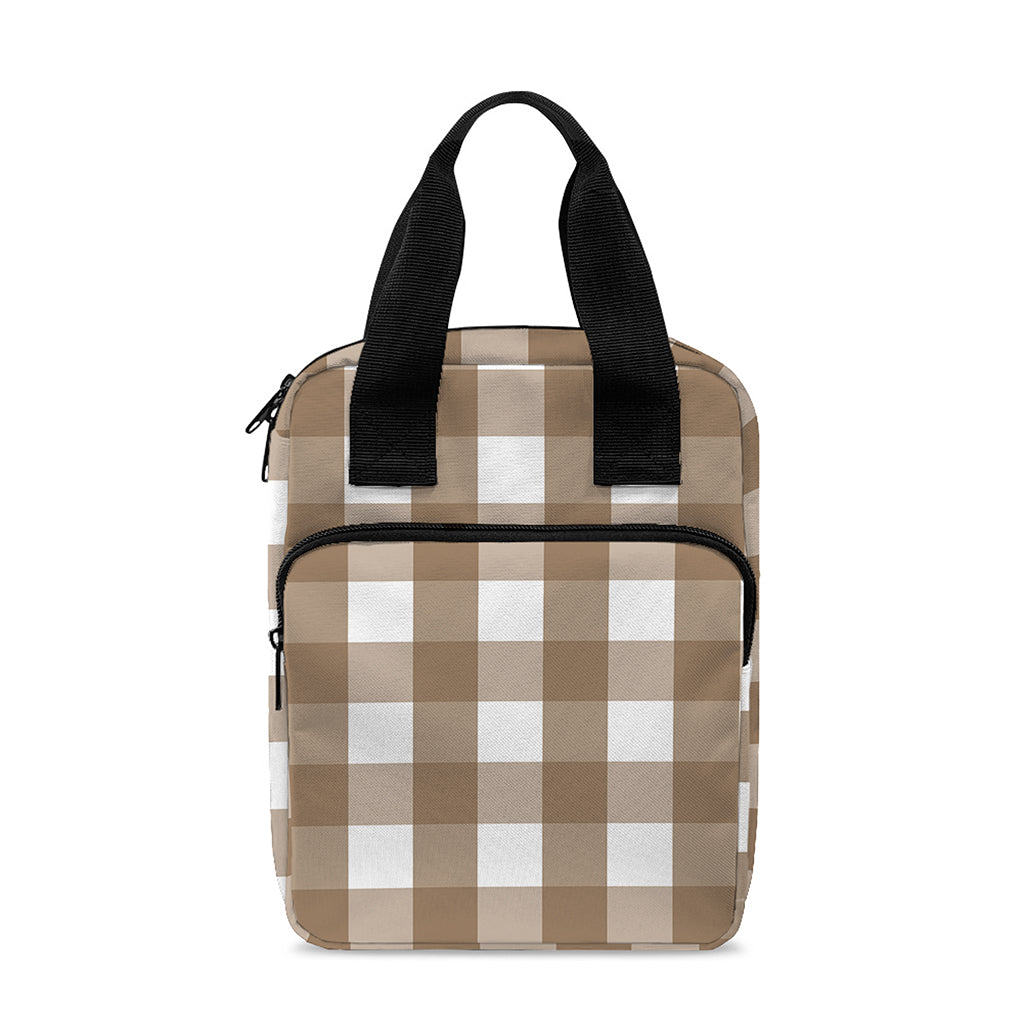 Brown And White Check Pattern Print Bible Tote Bag