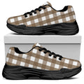 Brown And White Check Pattern Print Black Chunky Shoes