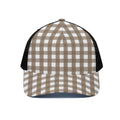 Brown And White Check Pattern Print Black Mesh Trucker Hat
