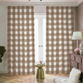 Brown And White Check Pattern Print Dimout Pencil Pleat Curtains
