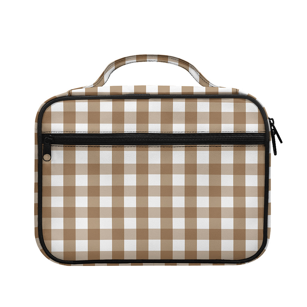 Brown And White Check Pattern Print Briefcase Bible Bag