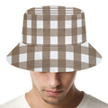 Brown And White Check Pattern Print Bucket Hat
