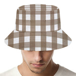 Brown And White Check Pattern Print Bucket Hat
