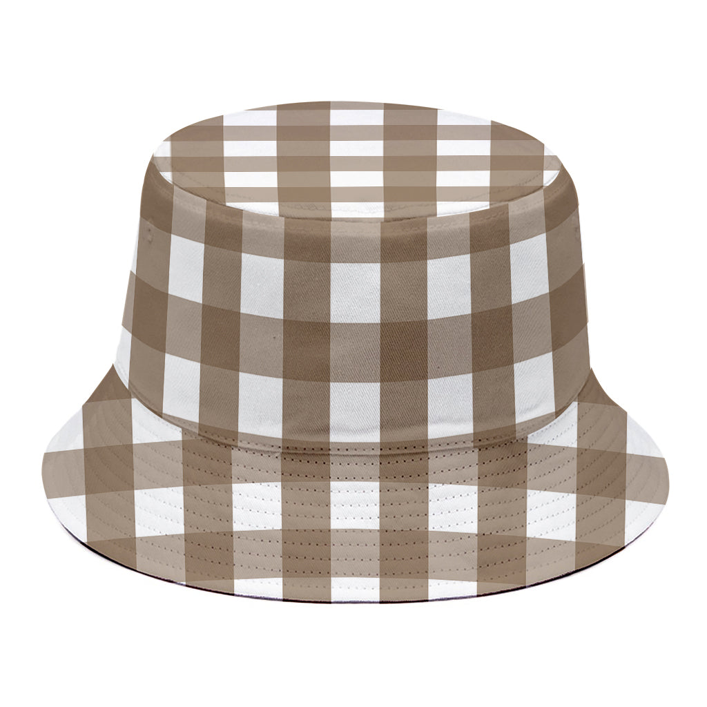 Brown And White Check Pattern Print Bucket Hat