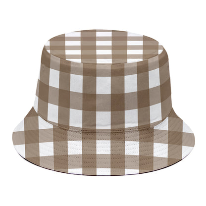 Brown And White Check Pattern Print Bucket Hat