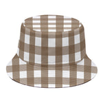 Brown And White Check Pattern Print Bucket Hat