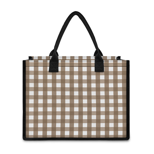 Brown And White Check Pattern Print Canvas Tote Bag