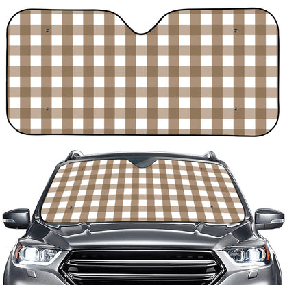 Brown And White Check Pattern Print Car Windshield Sun Shade