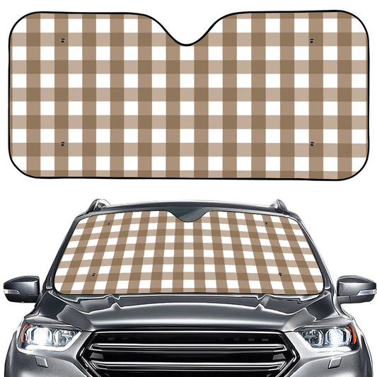 Brown And White Check Pattern Print Car Windshield Sun Shade