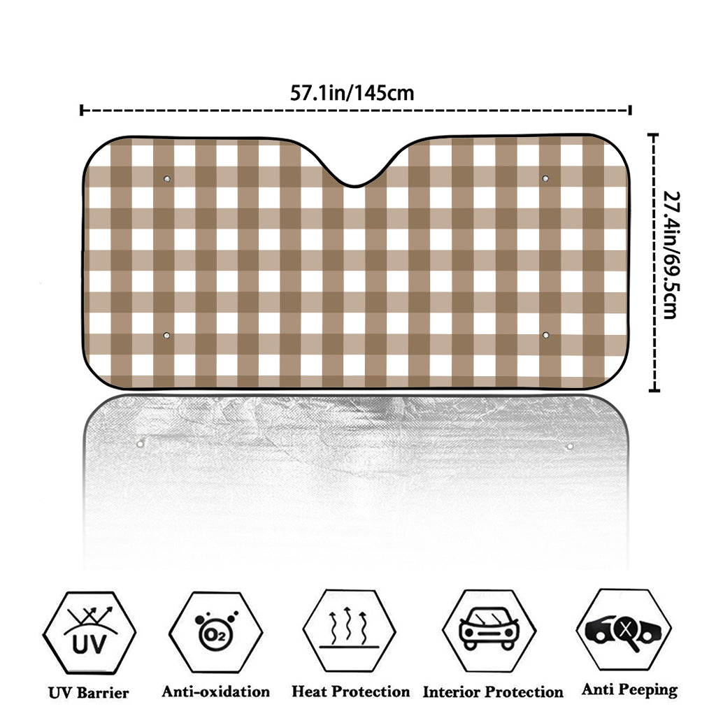 Brown And White Check Pattern Print Car Windshield Sun Shade