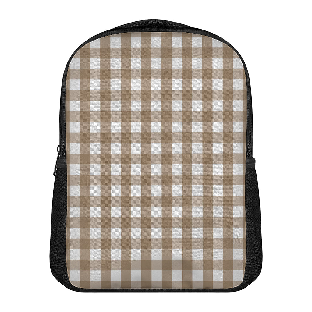 Brown And White Check Pattern Print Casual Backpack