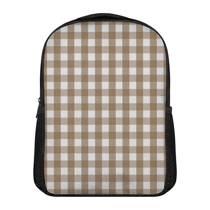 Brown And White Check Pattern Print Casual Backpack