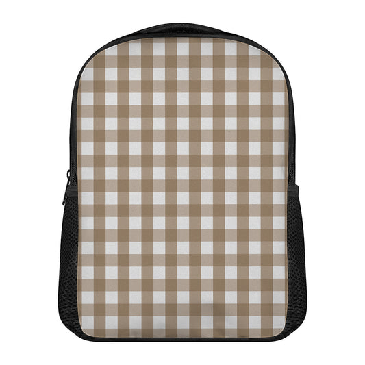 Brown And White Check Pattern Print Casual Backpack