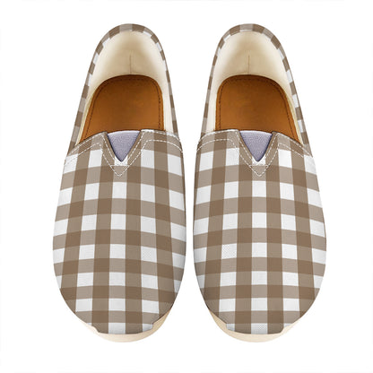 Brown And White Check Pattern Print Casual Shoes