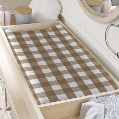 Brown And White Check Pattern Print Changing Pad Cover