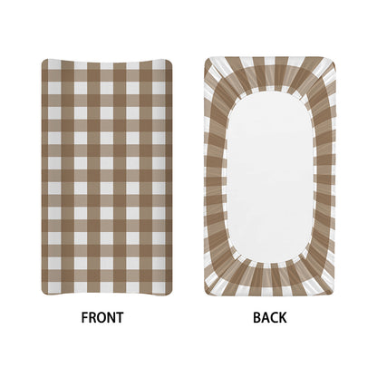 Brown And White Check Pattern Print Changing Pad Cover