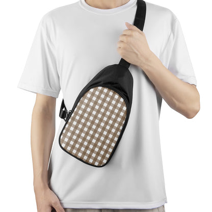 Brown And White Check Pattern Print Chest Bag