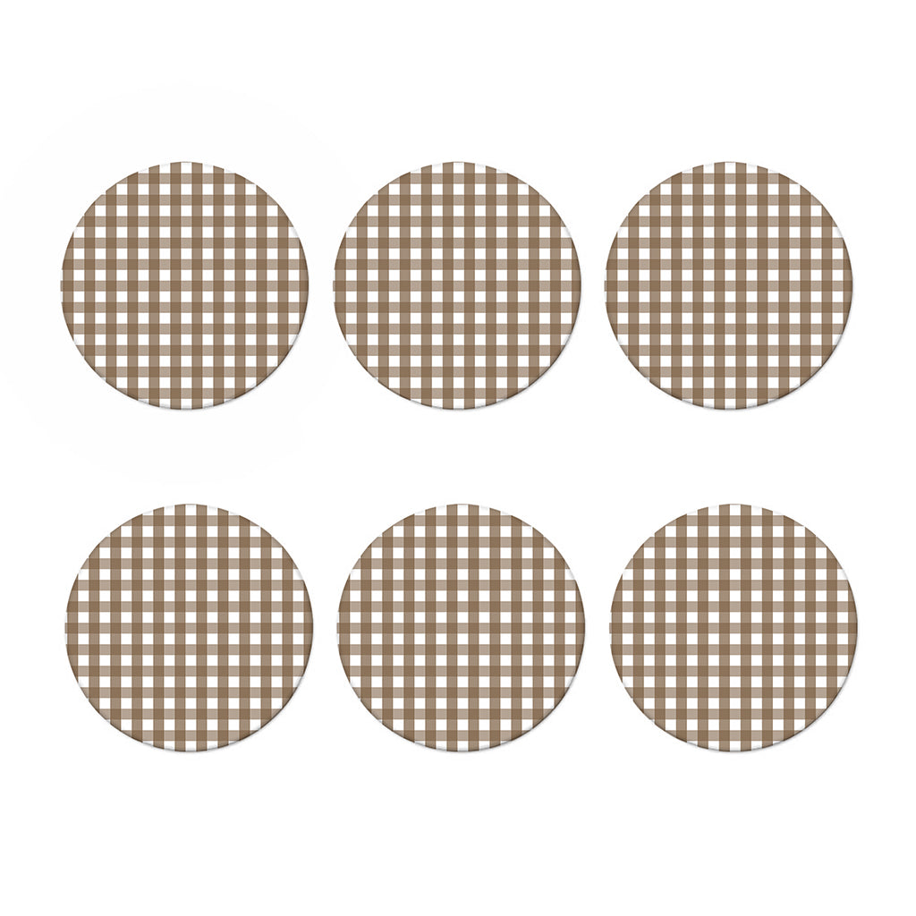 Brown And White Check Pattern Print Coaster Set