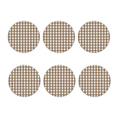 Brown And White Check Pattern Print Coaster Set