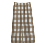 Brown And White Check Pattern Print Cotton Front Slit Maxi Skirt