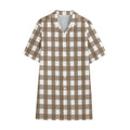 Brown And White Check Pattern Print Cotton Hawaiian Shirt