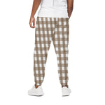 Brown And White Check Pattern Print Cotton Pants