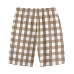 Brown And White Check Pattern Print Cotton Shorts