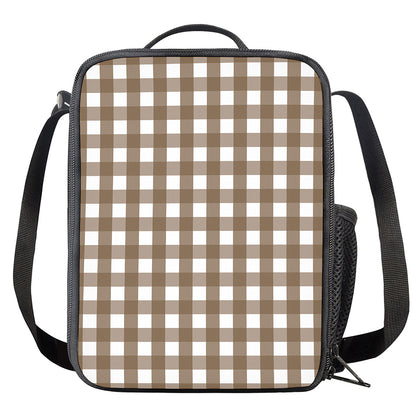 Brown And White Check Pattern Print Crossbody Lunch Bag