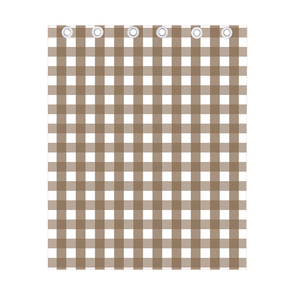 Brown And White Check Pattern Print Curtain