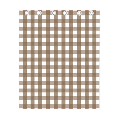 Brown And White Check Pattern Print Curtain