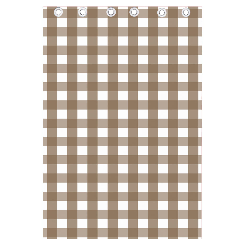 Brown And White Check Pattern Print Curtain