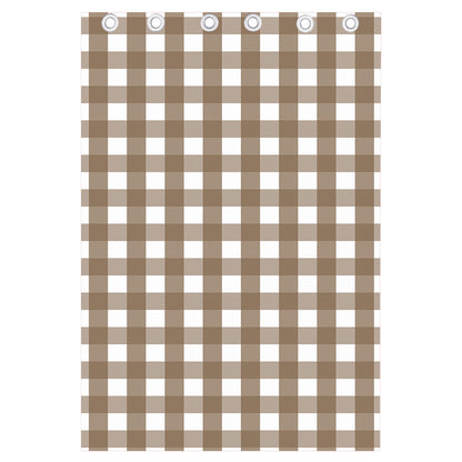 Brown And White Check Pattern Print Curtain