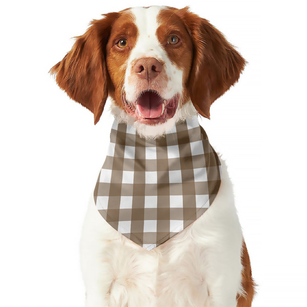 Brown And White Check Pattern Print Dog Bandana