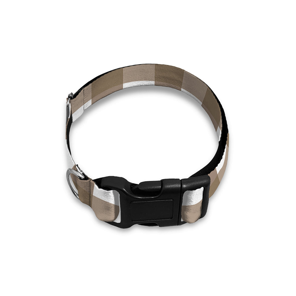 Brown And White Check Pattern Print Dog Collar