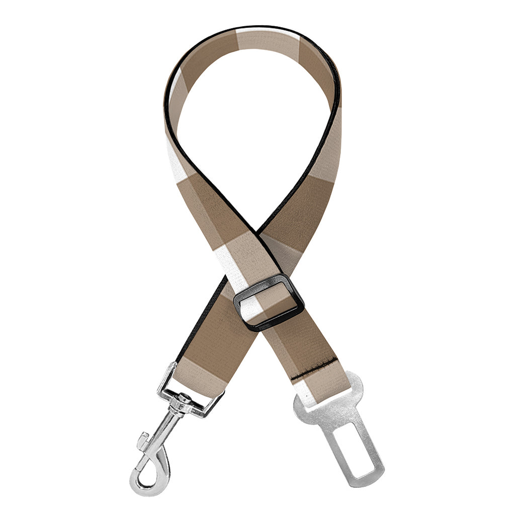 Brown And White Check Pattern Print Dog Seat Belt
