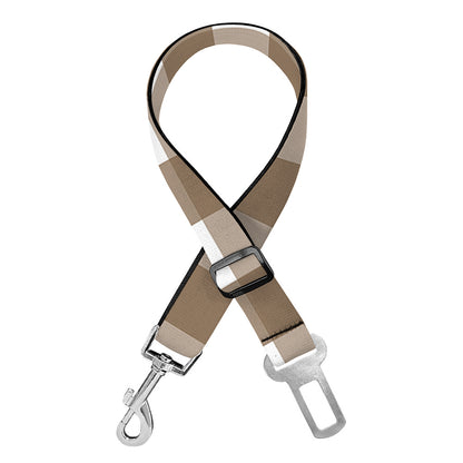 Brown And White Check Pattern Print Dog Seat Belt