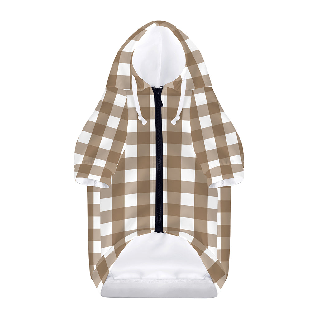 Brown And White Check Pattern Print Dog Zip Up Hoodie