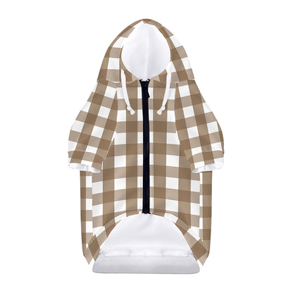 Brown And White Check Pattern Print Dog Zip Up Hoodie