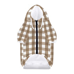 Brown And White Check Pattern Print Dog Zip Up Hoodie