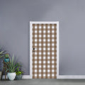 Brown And White Check Pattern Print Door Sticker