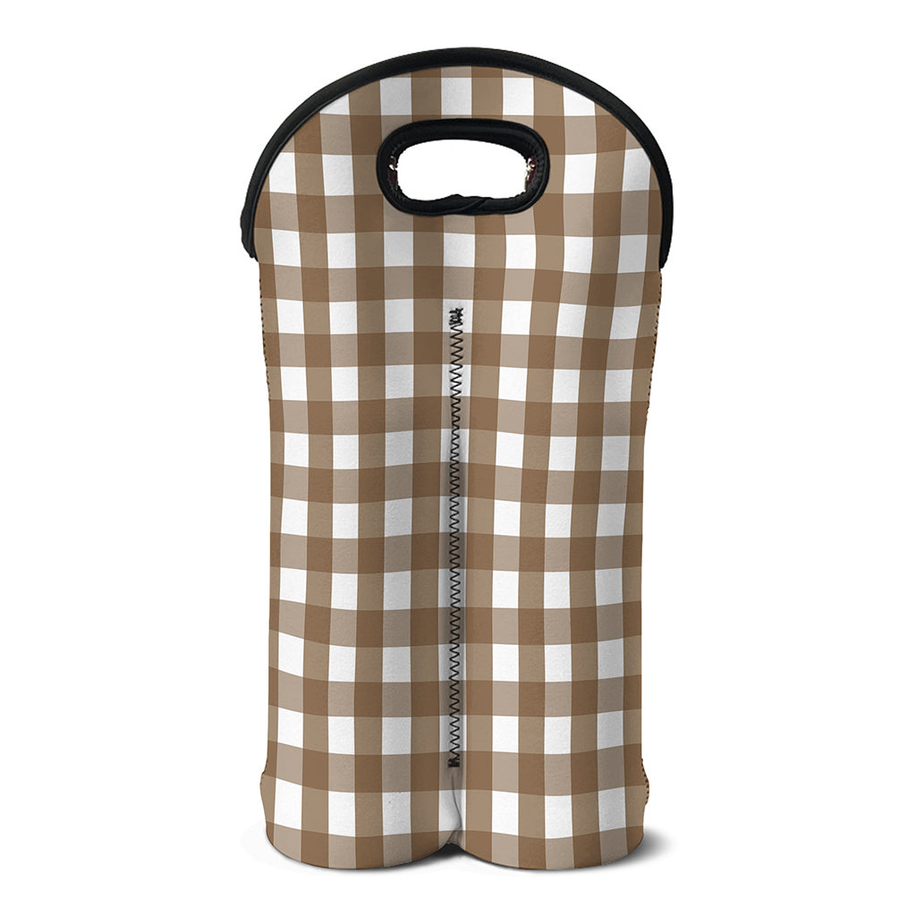 Brown And White Check Pattern Print Double Neoprene Wine Tote