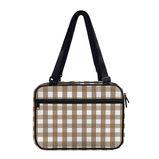 Brown And White Check Pattern Print Double Strap Bible Bag