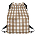 Brown And White Check Pattern Print Drawstring Backpack