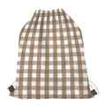 Brown And White Check Pattern Print Drawstring Bag