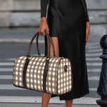 Brown And White Check Pattern Print Duffle Bag