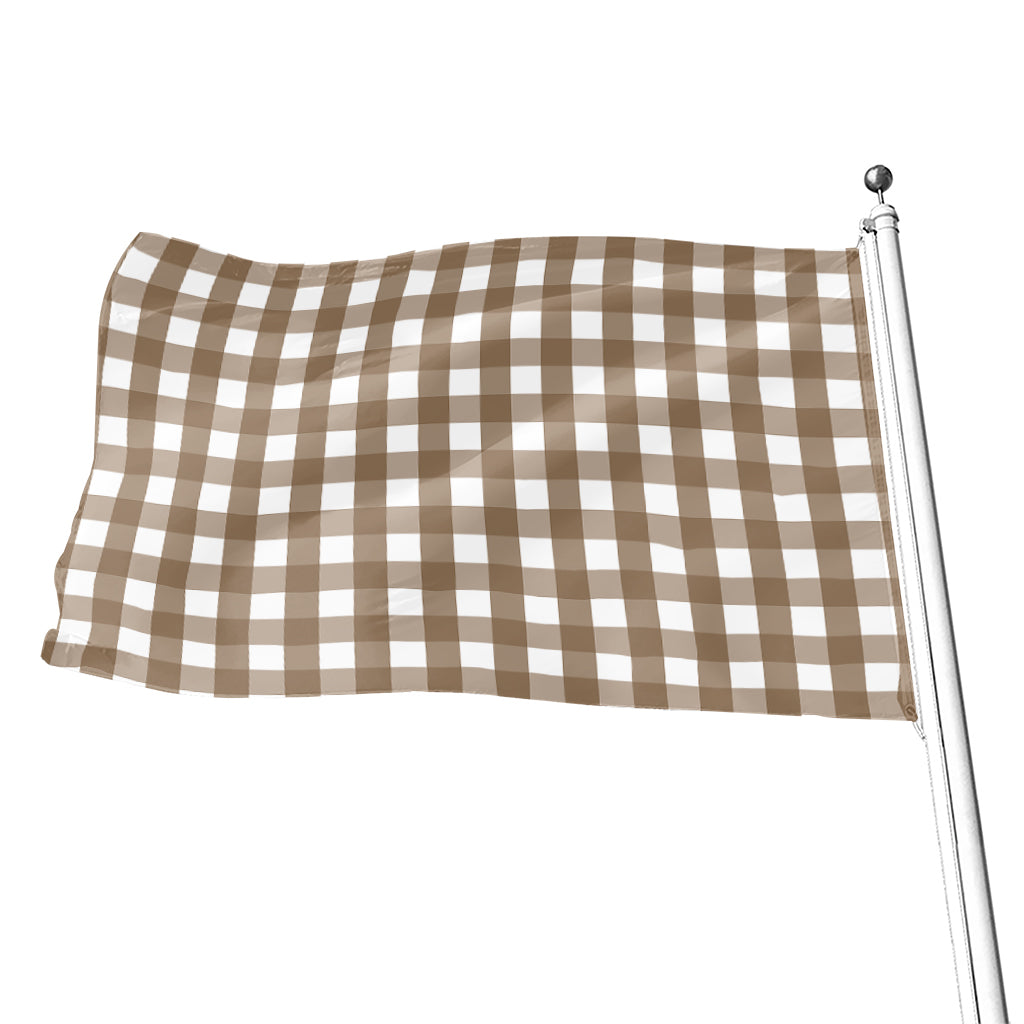 Brown And White Check Pattern Print Flag