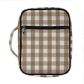 Brown And White Check Pattern Print Front Pocket Bible Bag