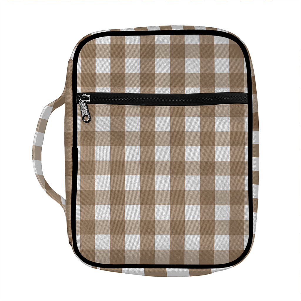 Brown And White Check Pattern Print Front Pocket Bible Bag