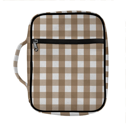 Brown And White Check Pattern Print Front Pocket Bible Bag