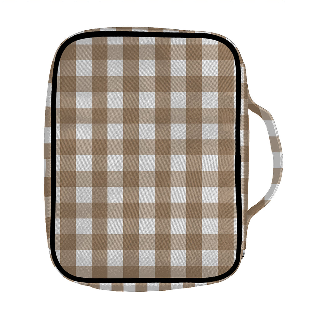 Brown And White Check Pattern Print Front Pocket Bible Bag